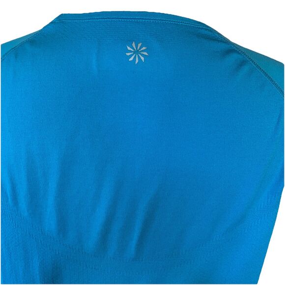 Athleta Fastest Track Tee Rare Teal Top Scoop Neck Ruched Sz XL Gym Run Athletic - Picture 8 of 12